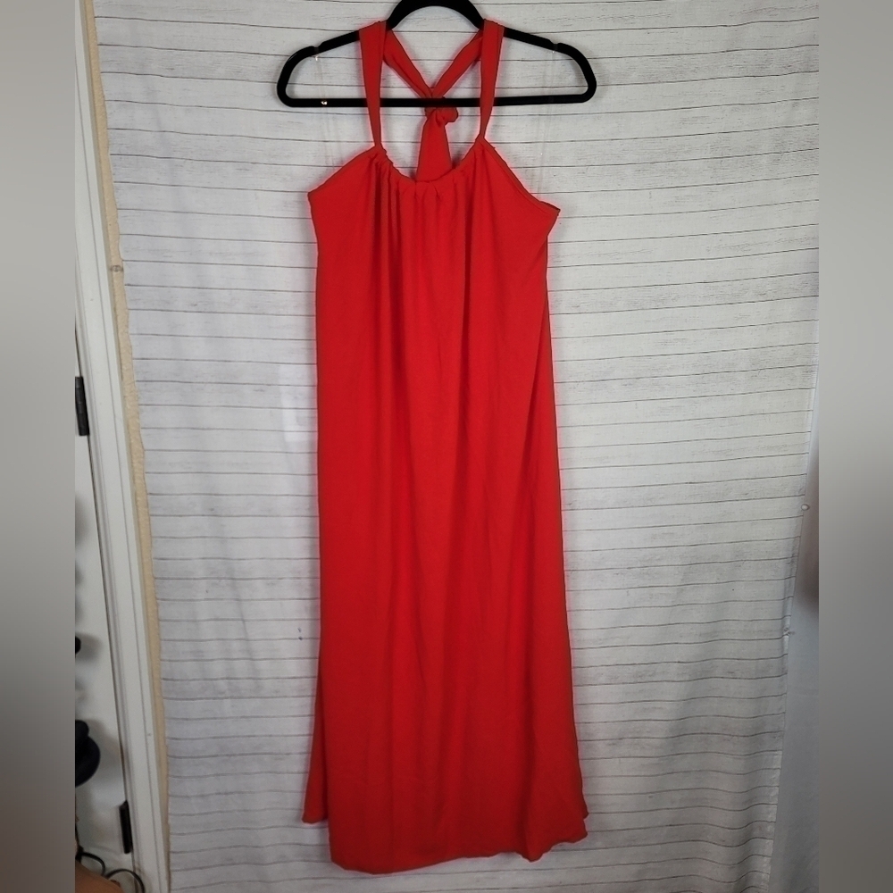 SEE YOU MONDAY HALTER SHIFT MAXI DRESS IN RED, SZ LARGE
